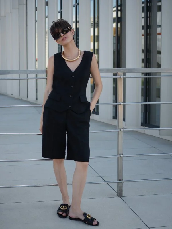 Бермуды льняные цвет черный