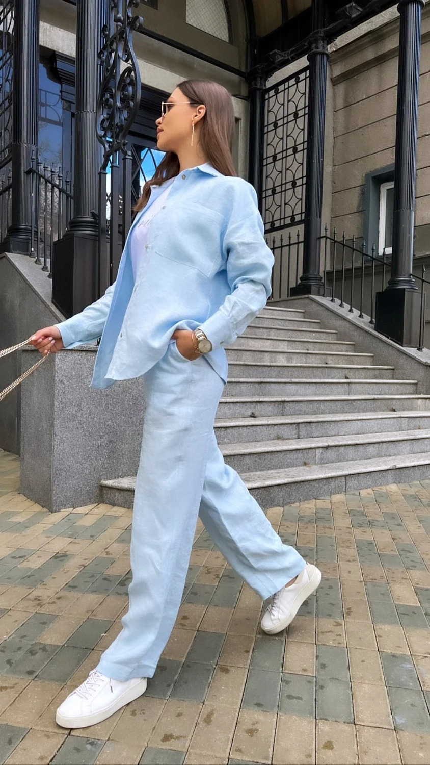 Брюки из льна цвет Голубой