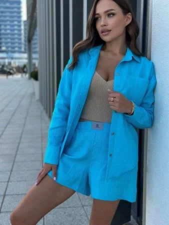 Купить Рубашка льняная цвет ЛАЗУРНЫЙ в фирменном магазине спортивной одежды Brillante.by