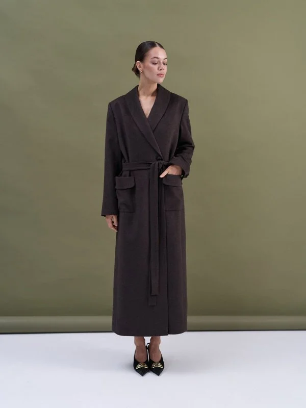 Пальто-халат (шерсть/кашемир) цв. коричневый Пальто-халат (шерсть/кашемир) цв. коричневый - в фирменном магазине спортивной одежды Brillante.by