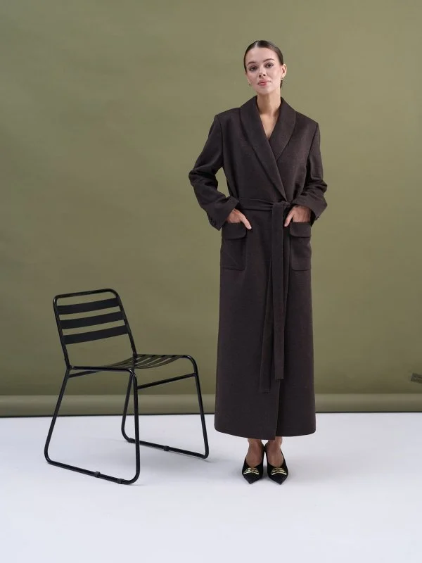 Пальто-халат (шерсть/кашемир) цв. коричневый Пальто-халат (шерсть/кашемир) цв. коричневый - в фирменном магазине спортивной одежды Brillante.by