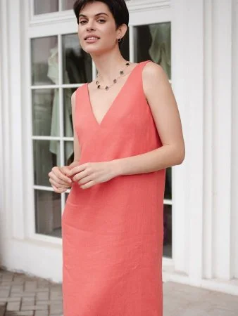 Купить Платье с V-образным вырезом цвет Коралл в фирменном магазине спортивной одежды Brillante.by