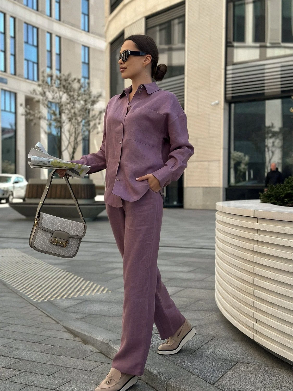 Рубашка льняная цвет CИРЕНЬ Рубашка льняная цвет CИРЕНЬ