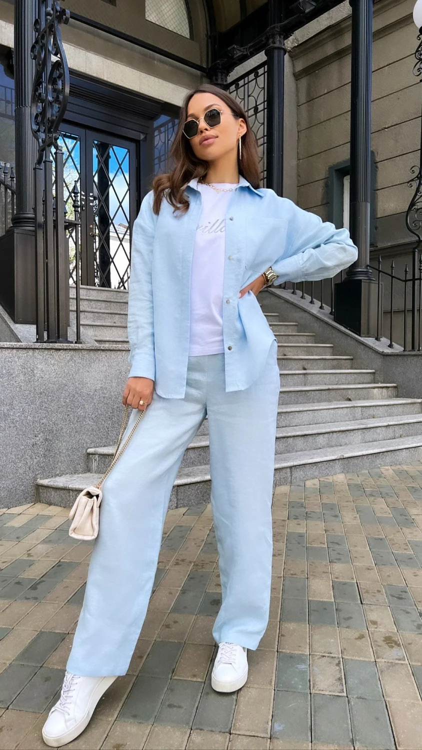 Брюки из льна цвет Голубой