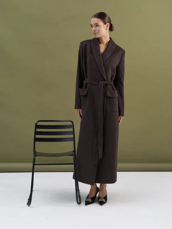 Пальто-халат (шерсть/кашемир) цв. коричневый Пальто-халат (шерсть/кашемир) цв. коричневый - в фирменном магазине спортивной одежды Brillante.by