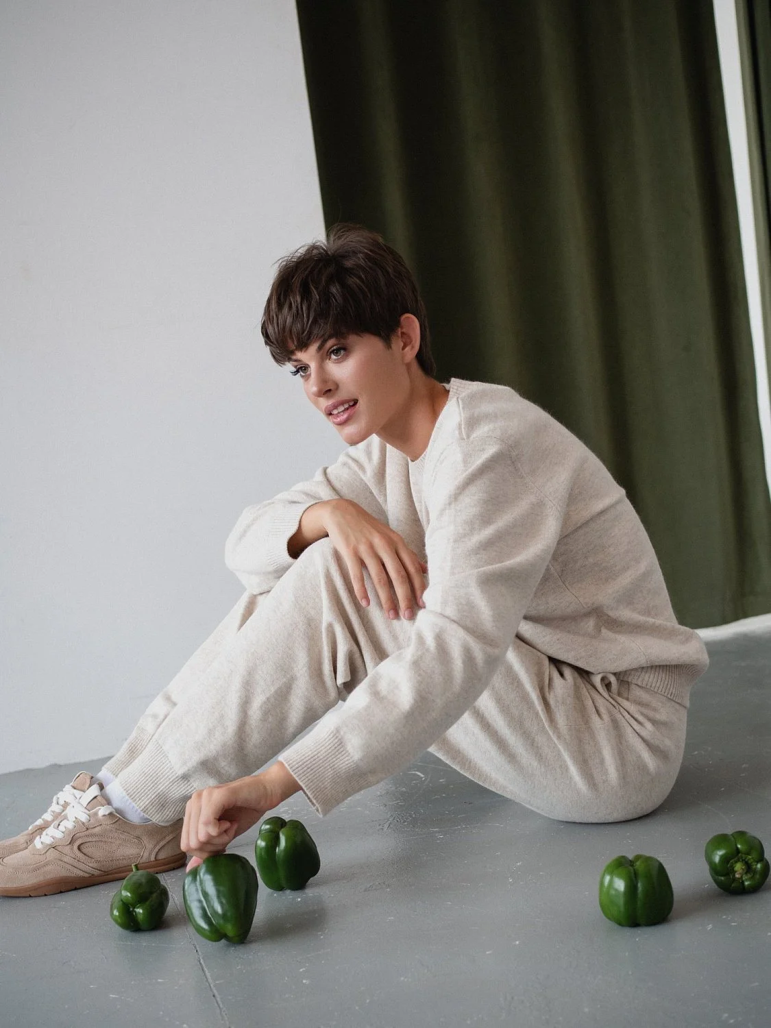 Костюм из ангоровой шерсти цвет БЕЖЕВЫЙ МЕЛАНЖ