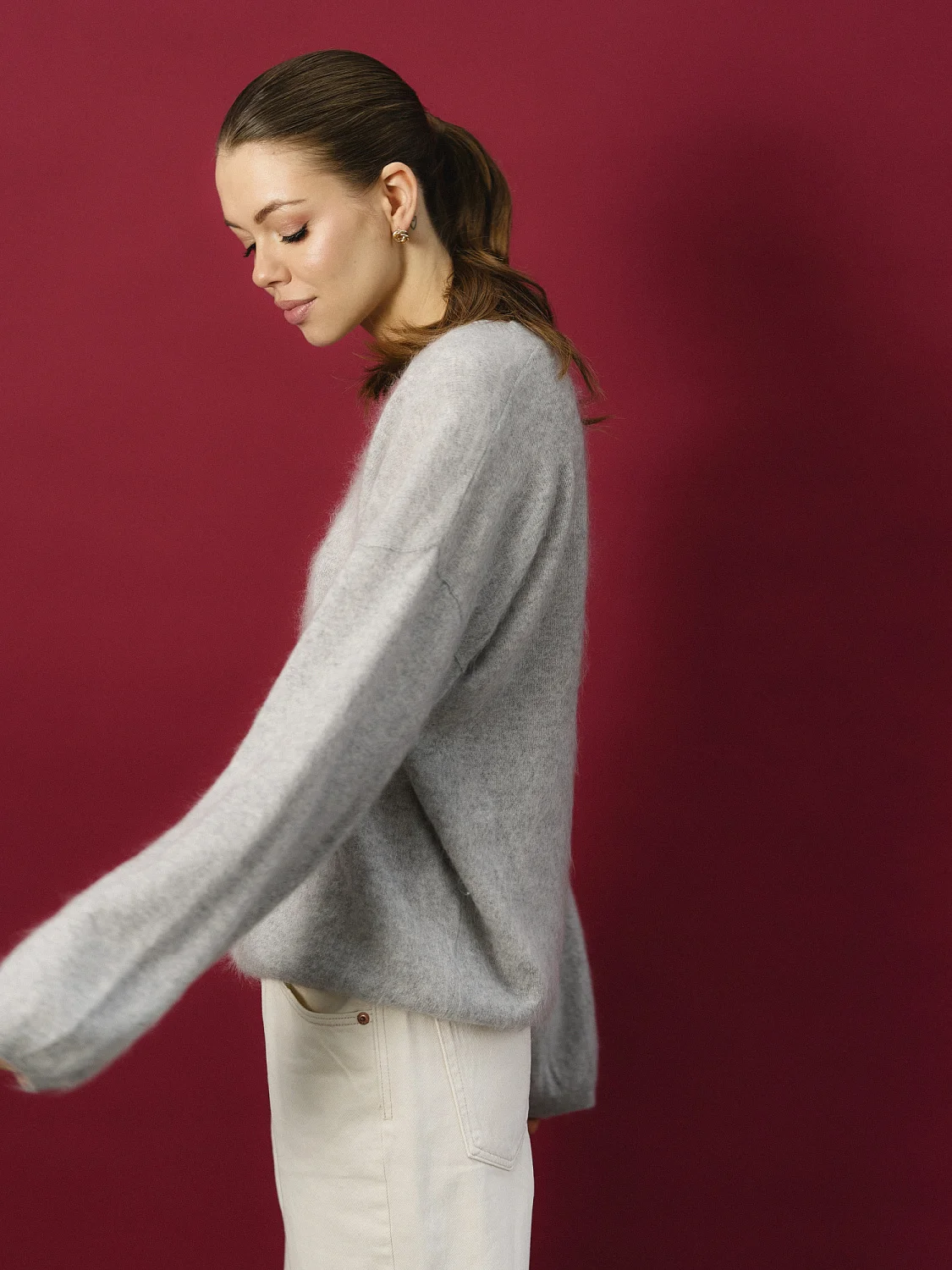 Свитер кашемировый цв.серый меланж