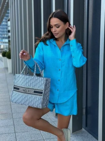 Купить Рубашка льняная цвет ЛАЗУРНЫЙ в фирменном магазине спортивной одежды Brillante.by