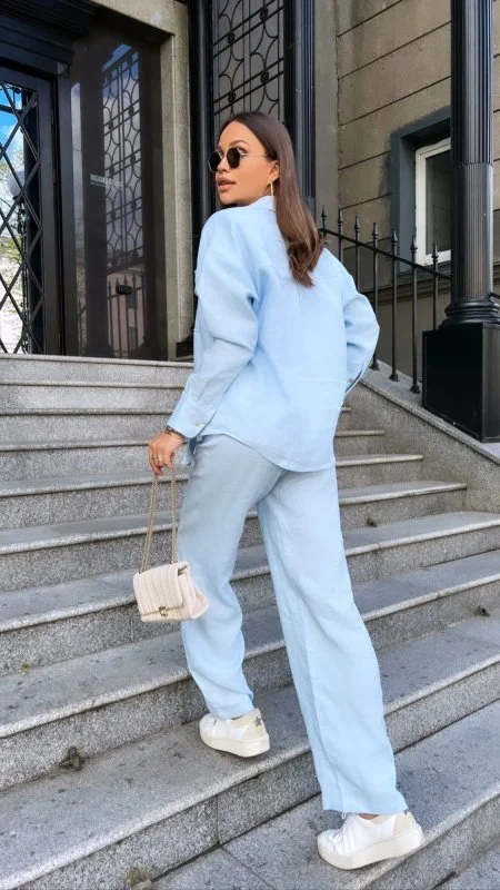 Брюки из льна цвет Голубой - в фирменном магазине спортивной одежды Brillante.by