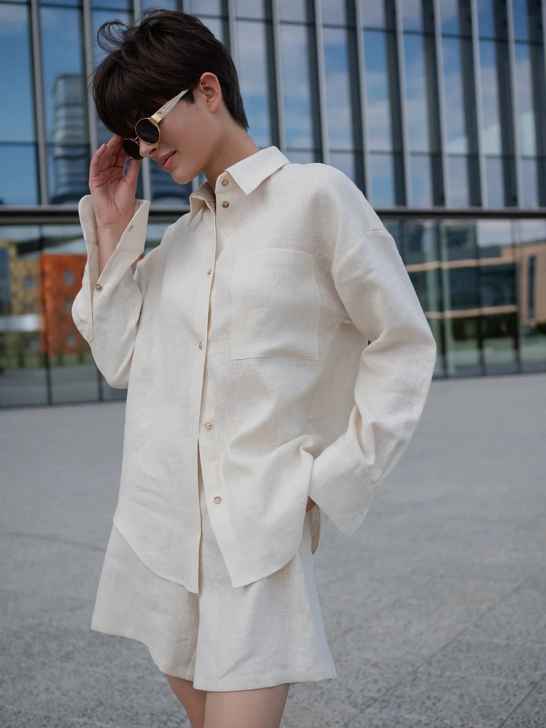 Рубашка льняная цвет Сливочное масло