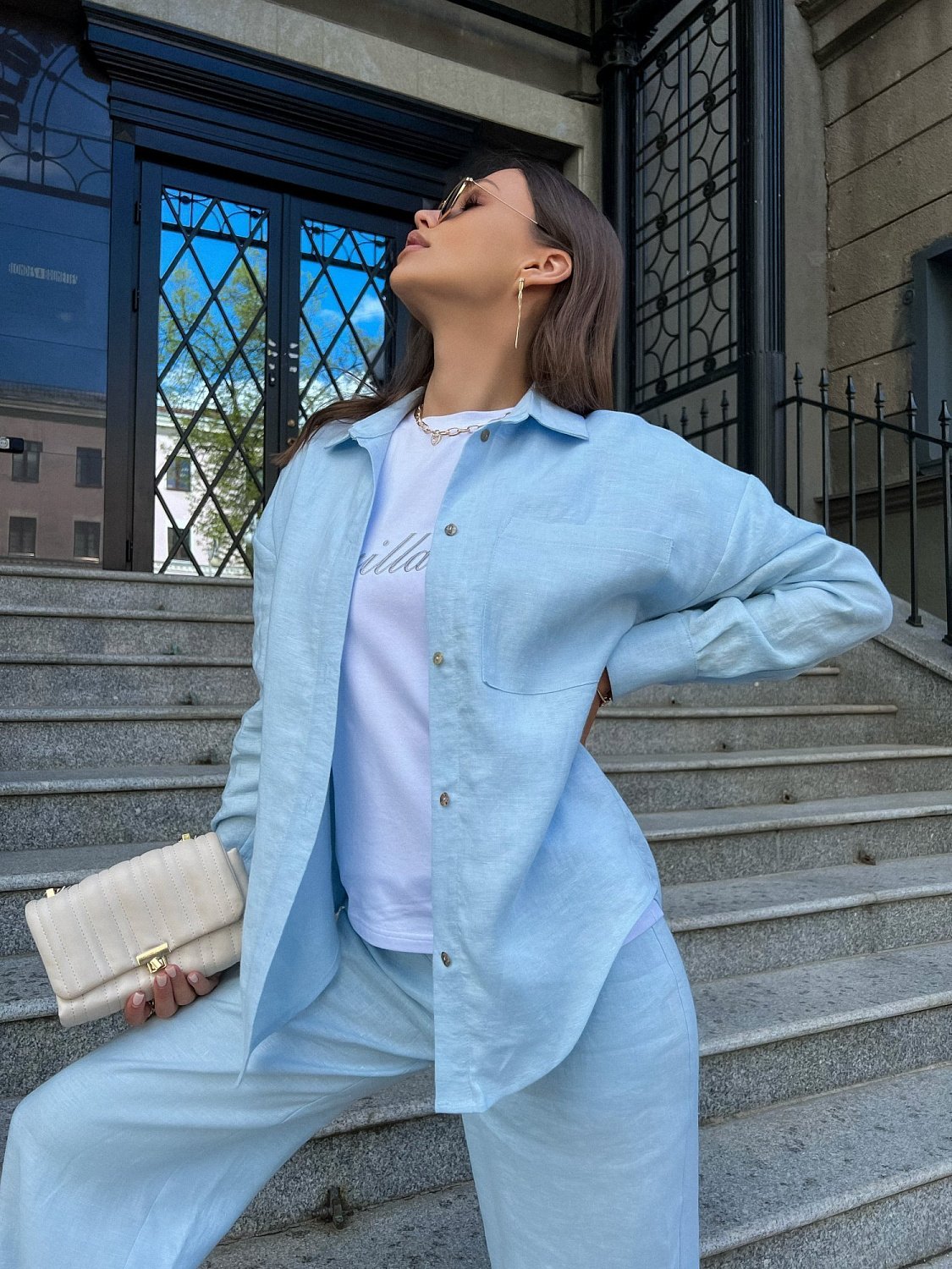 Рубашка льняная цвет ГОЛУБОЙ