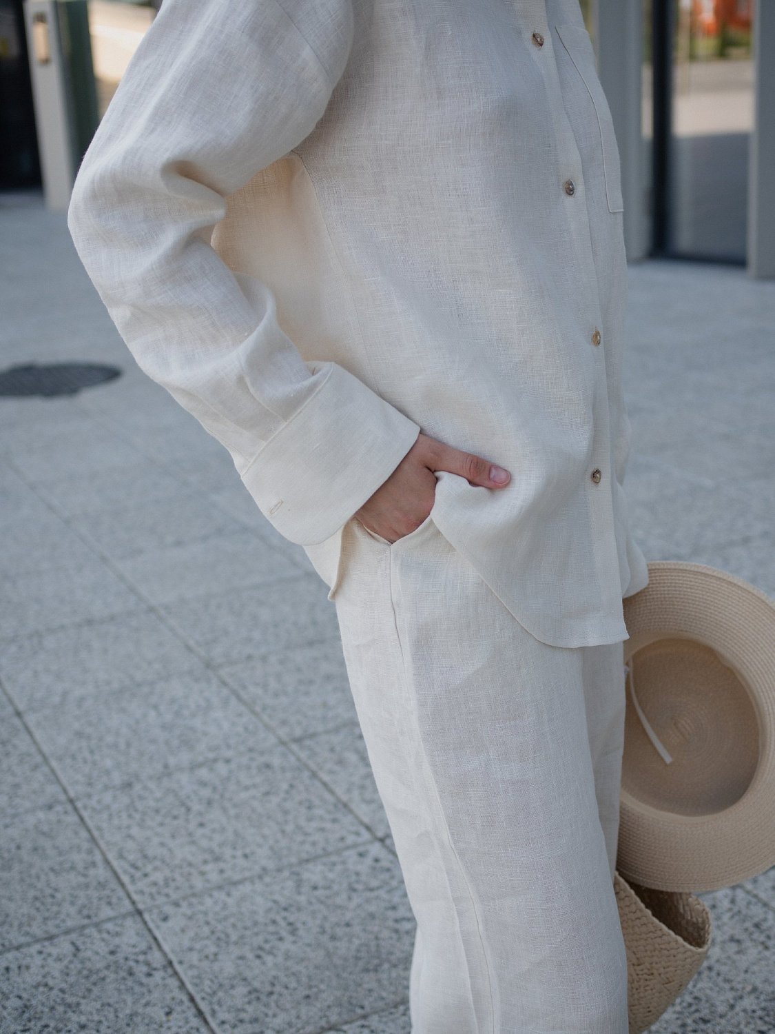 Брюки  из льна цвет Сливочное масло